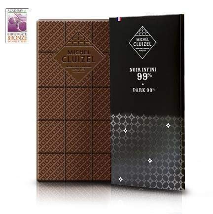 Michel Cluizel Barra de Chocolate Negro Infinito Cacao 99% Jengibre Canela Pura Cacao Mantequilla Vainilla Bourbon Sin Soja Sin Aromas - 1 x 70 Gramos