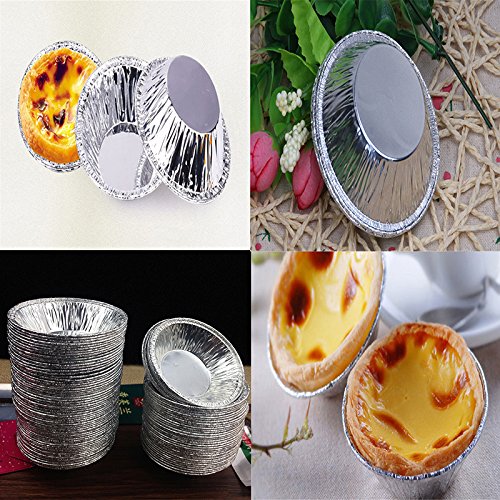 Milopon Recipiente Molde Desechable de Papel Aluminio para Tartaleta de Huevo Torta Helado Horneado Repostería Alimento Cocina 7,2*2cm 50pcs