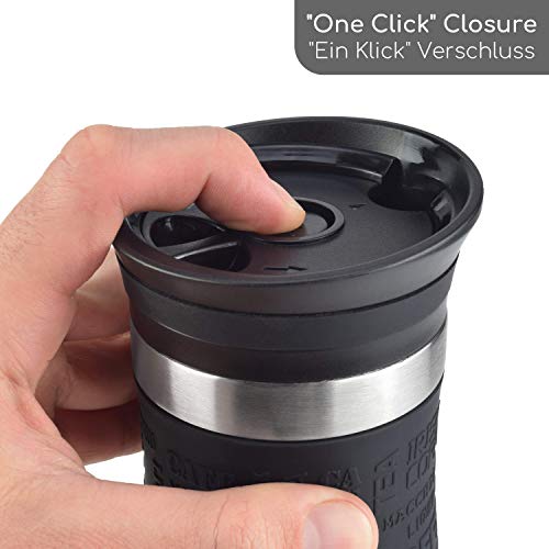 Milu Termo Taza 370ml, 450ml - Vaso Termico de Viaje - Café para Llevar - Taza de Viaje - Taza de acero inoxidable para beber - con aislamiento de doble pared (450ml, Negro)