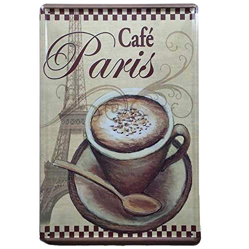 MiMiTee Cafe Paris Hoot Cartel De Chapa Placa Metal Vintage Arte Pared Pintura Hierro Decoración Hogareña Artesanía Café Bar Almacenar Yarda Regalo