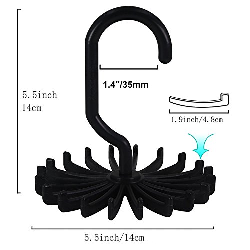 MINGZE 2 Piezas Percha para 20 Corbatas, Tie Rack Soporte para Colgar la Correa, Ajustable Giratorio de 20 Ganchos para Guardar el Organizador del Armario (Negro)