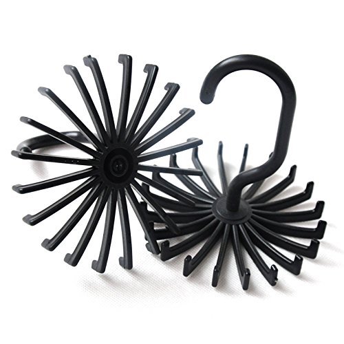 MINGZE 2 Piezas Percha para 20 Corbatas, Tie Rack Soporte para Colgar la Correa, Ajustable Giratorio de 20 Ganchos para Guardar el Organizador del Armario (Negro)