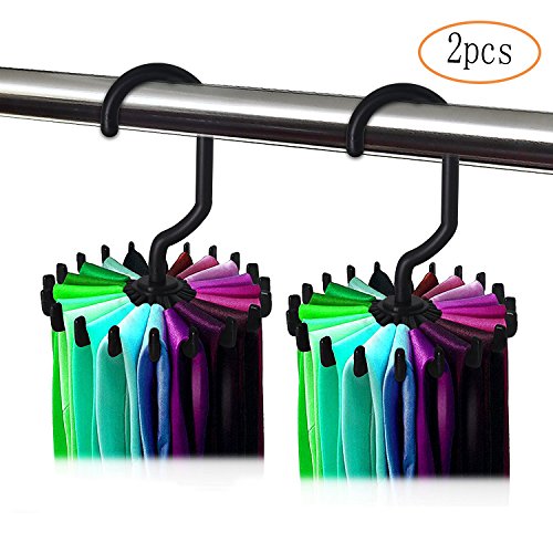 MINGZE 2 Piezas Percha para 20 Corbatas, Tie Rack Soporte para Colgar la Correa, Ajustable Giratorio de 20 Ganchos para Guardar el Organizador del Armario (Negro)