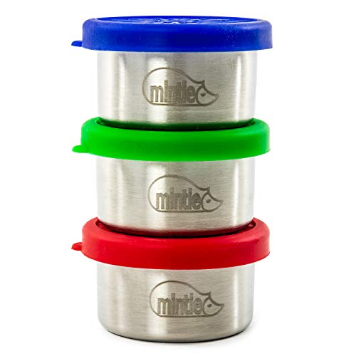 Mintie - Juego de mini ollas de acero inoxidable reutilizable con tapas de silicona sin BPA, perfectas para niños, bebés, descompuestos, almuerzos empacados, camping