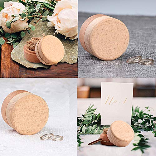 Mirrwin Caja Personalizada De La Boda del Anillo De Madera Caja Redonda de Madera del Anillo de Bodas Caja Redonda de Anillas de Madera 2 Piezas Se Puede Usar para Joyas como Anillos y aretes