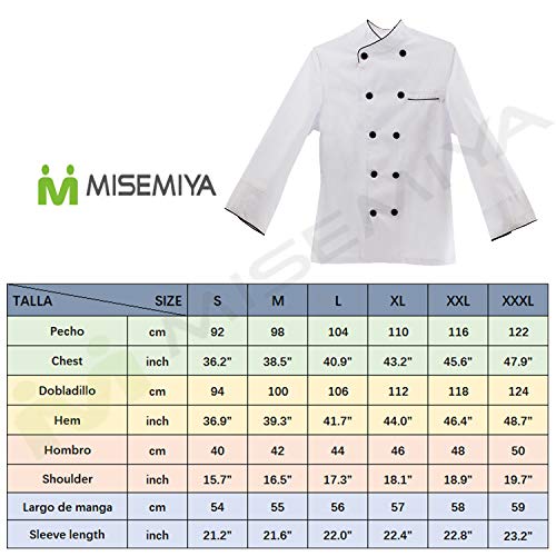 MISEMIYA - Chaquetas Chef COCINERA Mangas LARGAS - Ref.844 - XXX-Large, Negro