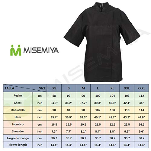 MISEMIYA - Uniformes Bar Restaurante HOSTELERÍA Chaquetas Chef COCINERA Mangas Cortas (Anti Agua - Anti Grasa) - Ref.705 - M, Negro