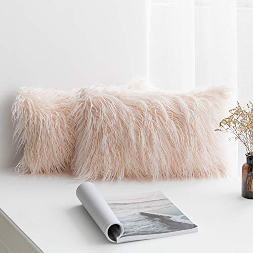 MIULEE Juego de 2 Funda de Almohada Cojines de Piel Decorativos Cuadrados y Suaves Cojines PeloPara la Decoración del Hogar Sofá Cama del12x20 Inch 30 x 50 cm Rosado