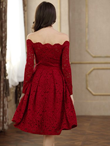 Miusol Vintage Encaje Floral Coctel Vestido Corta para Mujer Rojo Small