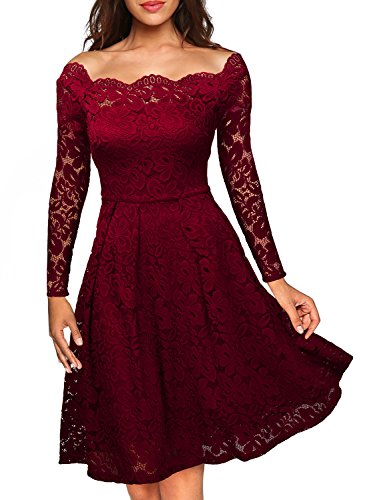 Miusol Vintage Encaje Floral Coctel Vestido Corta para Mujer Rojo Small