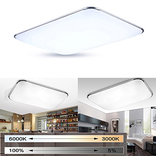 MIWOOHO 72W Moderno LED Regulable Ultraslim Lámpara De Techo Pasillo Salón Cocina Dormitorio De La Lámpara Ahorro De Energía De Luz De Plata [Clase de eficiencia energ ética A++] (72W Regulable)