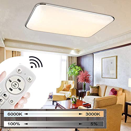 MIWOOHO 72W Moderno LED Regulable Ultraslim Lámpara De Techo Pasillo Salón Cocina Dormitorio De La Lámpara Ahorro De Energía De Luz De Plata [Clase de eficiencia energ ética A++] (72W Regulable)