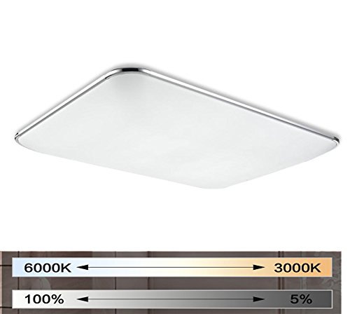 MIWOOHO 72W Moderno LED Regulable Ultraslim Lámpara De Techo Pasillo Salón Cocina Dormitorio De La Lámpara Ahorro De Energía De Luz De Plata [Clase de eficiencia energ ética A++] (72W Regulable)