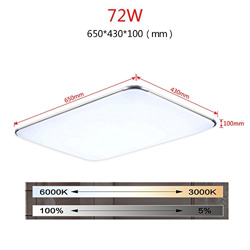 MIWOOHO 72W Moderno LED Regulable Ultraslim Lámpara De Techo Pasillo Salón Cocina Dormitorio De La Lámpara Ahorro De Energía De Luz De Plata [Clase de eficiencia energ ética A++] (72W Regulable)