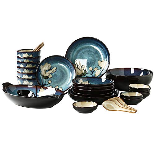 Miyabitors De Vajilla, De 28 Piezas De Vajilla De La Casa China Retro, Apto For 6-8 Personas, Japonés Espesó Platos Set, Fuentes De La Cocina