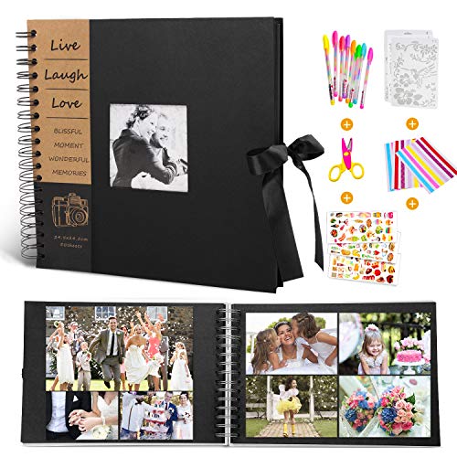 MMTX Álbum de Fotos DIY Scrapbook para Regalo de Navidad,100 Páginas Negras 10"x10" de Fotografías Familiares Colección de Bricolaje Kit de Accesorios para Graduación Bodas Navidad Día San Valentín