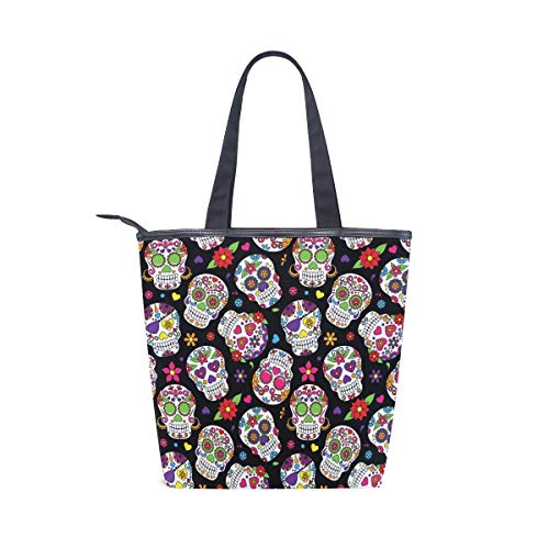 Mnsruu Bolso de lona grande para la playa, bolsa de viaje de compras, bolso de mano mexicano Día de los Muertos, calavera de azúcar, verano, vacaciones, para mujer