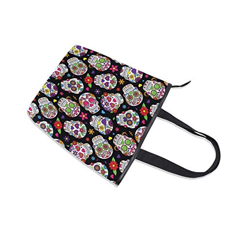 Mnsruu Bolso de lona grande para la playa, bolsa de viaje de compras, bolso de mano mexicano Día de los Muertos, calavera de azúcar, verano, vacaciones, para mujer