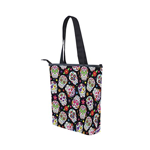 Mnsruu Bolso de lona grande para la playa, bolsa de viaje de compras, bolso de mano mexicano Día de los Muertos, calavera de azúcar, verano, vacaciones, para mujer