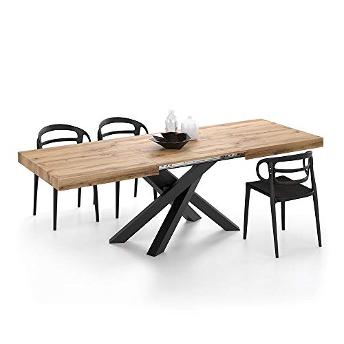 Mobili Fiver, Mesa Extensibles con Patas Cruzadas Emma, Madera Rústica, Aglomerado y Melamina/Hierro, Made in Italy