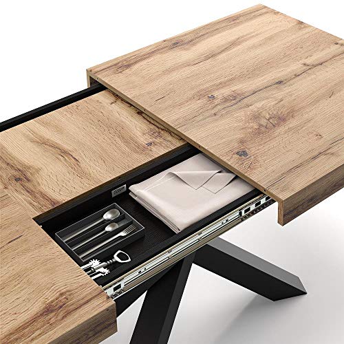 Mobili Fiver, Mesa Extensibles con Patas Cruzadas Emma, Madera Rústica, Aglomerado y Melamina/Hierro, Made in Italy