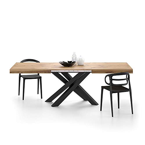 Mobili Fiver, Mesa Extensibles con Patas Cruzadas Emma, Madera Rústica, Aglomerado y Melamina/Hierro, Made in Italy