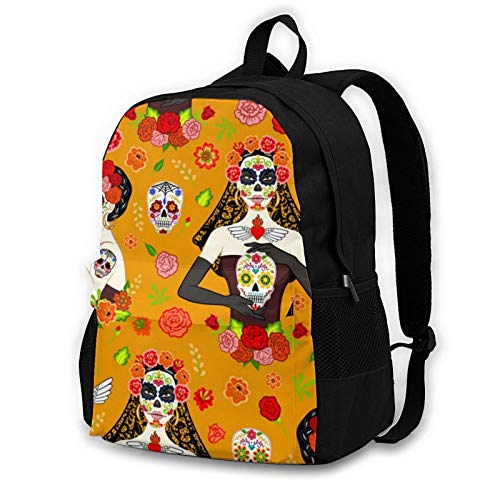 Mochila con diseño de calavera de azúcar en 3D con flores para mujer Negro Negro ( Talla única