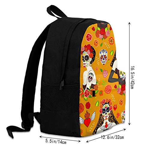 Mochila con diseño de calavera de azúcar en 3D con flores para mujer Negro Negro ( Talla única