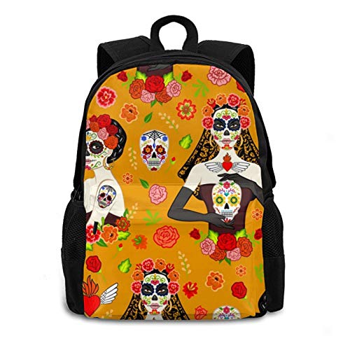 Mochila con diseño de calavera de azúcar en 3D con flores para mujer Negro Negro ( Talla única