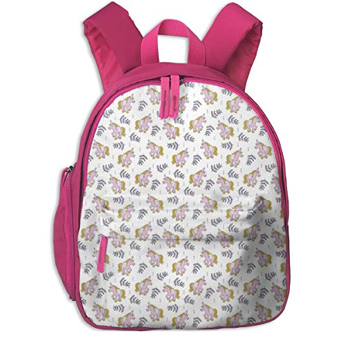 Mochila Infantil niña,Sweet Unicorn Lush Summer Jungle Cute Kawaii Horses Fantasy Design Pink Lila Small_5263 - littlesmilemakers, para escuelas de niños Tela Oxford (Rosa)