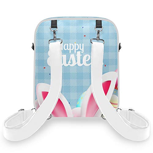 Mochila Linda Orejas de Conejo Divertidas Felices Pascuas Huevos Coloridos Moña Informal Mochila de Doble Uso Mochilas Escolares Mochila Cruzada para Estudiantes Niñas Niños Hombre Mujer