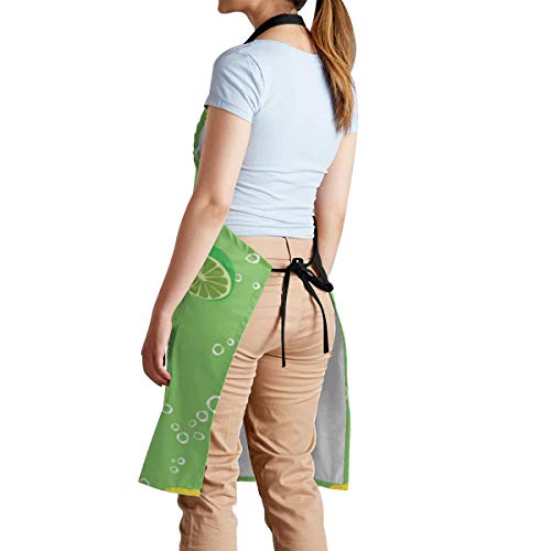 Mojito Delantal impermeable para cóctel, limón, menta y burbujas, color verde, con bolsillo, lavable a máquina, 71 x 83 cm