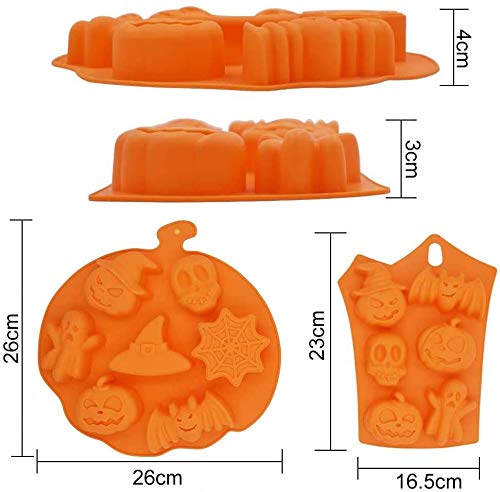 Molde de Silicona Halloween, HOMEK 2 pzs Halloween Molde para Pastel Antiadherente Molde para Hornear Caramelos Jabón Chocolate Galletas Magdalenas, Calabazas Fantasmas Murciélagos Patrón