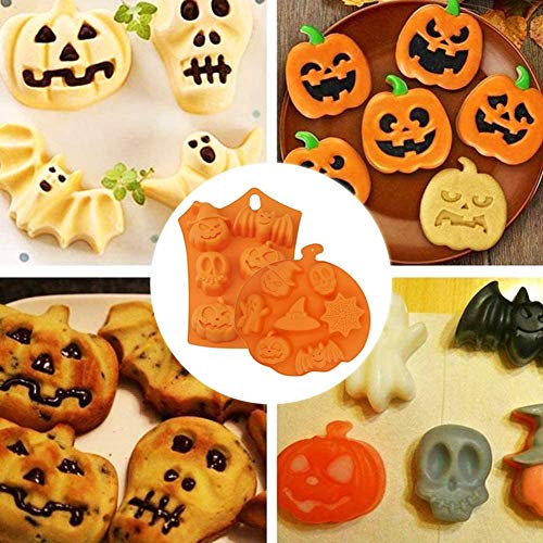 Molde de Silicona Halloween, HOMEK 2 pzs Halloween Molde para Pastel Antiadherente Molde para Hornear Caramelos Jabón Chocolate Galletas Magdalenas, Calabazas Fantasmas Murciélagos Patrón