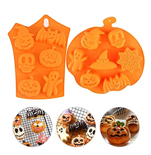 Molde de Silicona Halloween, HOMEK 2 pzs Halloween Molde para Pastel Antiadherente Molde para Hornear Caramelos Jabón Chocolate Galletas Magdalenas, Calabazas Fantasmas Murciélagos Patrón