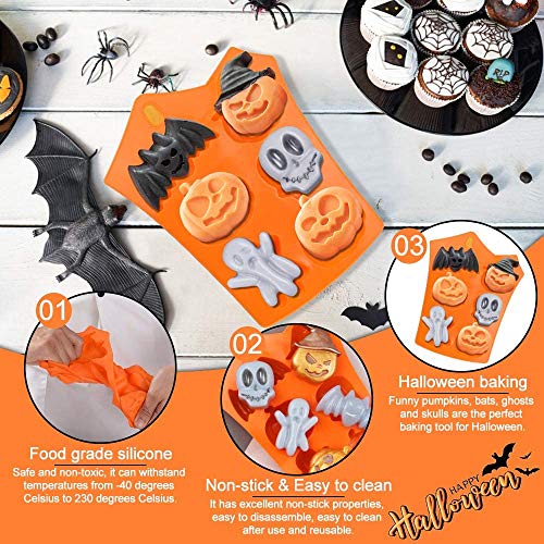 Molde de Silicona Halloween, HOMEK 2 pzs Halloween Molde para Pastel Antiadherente Molde para Hornear Caramelos Jabón Chocolate Galletas Magdalenas, Calabazas Fantasmas Murciélagos Patrón