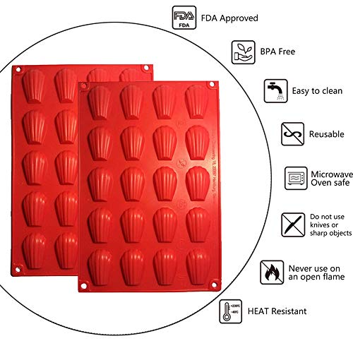 Molde de silicona para mini magdalenas, 2 unidades, 20 cavidades, diseño de concha roja, molde de silicona para galletas