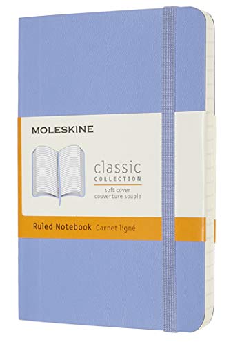 Moleskine - Cuaderno Clásico con Hojas de Rayas, Tapa Blanda y Cierre con Goma Elástica, Tamaño de Bolsillo 9 x 14 cm, Color Azul Hortensia, 192 páginas