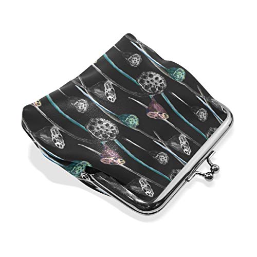 Monedero de Cuero Negro y Pastel con Estampado Floral para Mujeres y niñas Monedero con Hebilla de Bloqueo Monedero Monedero pequeño Retro