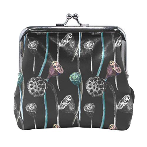 Monedero de Cuero Negro y Pastel con Estampado Floral para Mujeres y niñas Monedero con Hebilla de Bloqueo Monedero Monedero pequeño Retro