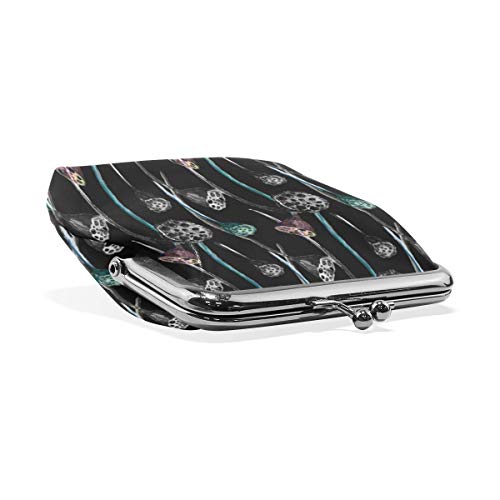 Monedero de Cuero Negro y Pastel con Estampado Floral para Mujeres y niñas Monedero con Hebilla de Bloqueo Monedero Monedero pequeño Retro