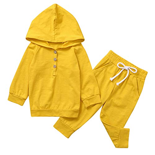 Moneycom❤ Bebé bebé niño niña sólido Hoodie Shirt Tops + pantalones ropa conjunto conjunto amarillo, rosa y azul amarillo 18-24 Meses