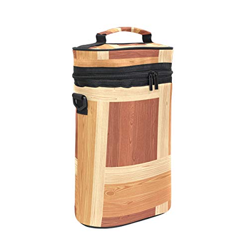 Montoj - Bolsa enfriadora de vino, aislada, para viajes, vertical, a rayas, de madera, para transportar vinos