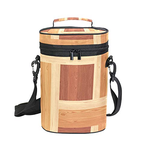 Montoj - Bolsa enfriadora de vino, aislada, para viajes, vertical, a rayas, de madera, para transportar vinos