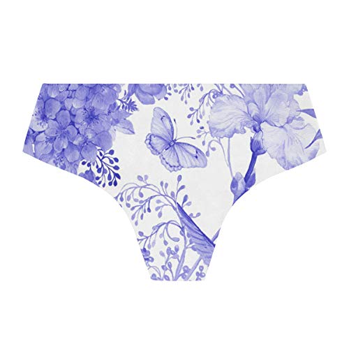 Montoj - Bragas invisibles para mujer, sin costuras, media espalda, con hortensia y colibrí, color morado 1 L