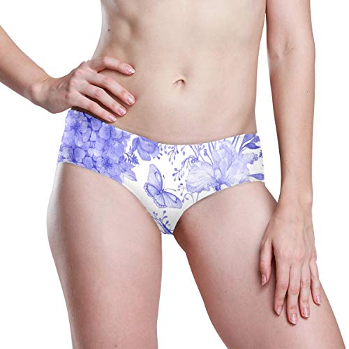 Montoj - Bragas invisibles para mujer, sin costuras, media espalda, con hortensia y colibrí, color morado 1 L