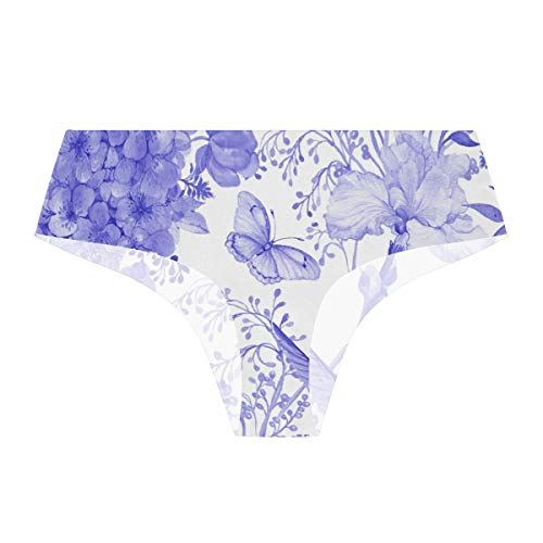 Montoj - Bragas invisibles para mujer, sin costuras, media espalda, con hortensia y colibrí, color morado 1 L