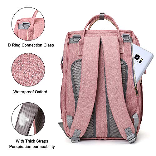 Mooedcoe Bolsa de Pañales Convertible para Bebé, Bolsa de Cambio de Pañales Portátil, Mochila Plegable Impermeable para Cama de Bebé, Bolsa de Viaje Multifuncional para Bebé con Cojín de Esponja