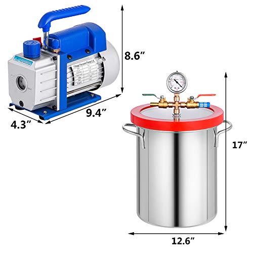 Mophorn Bomba de Vacío 3CFM 1/4HP Bomba de Vacío para Aire Acondicionado de una Etapa con Cámara de Vacío de 5 Galones