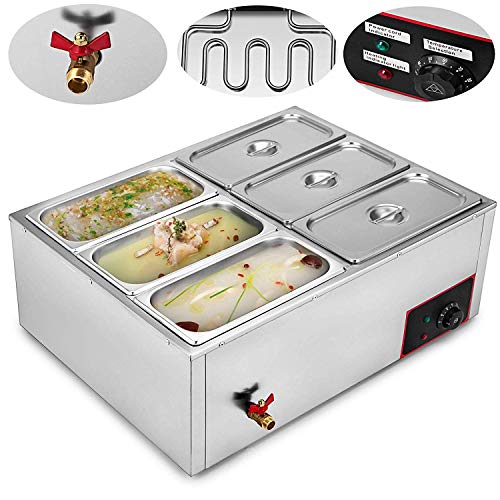 Moracle Catering Chafing Dish Buffet Calentador 220V Calentador Eléctrico de Alimentos Calentador con 6 Calentador de Bandejas Calentador de Alimentos Tipo Bufé 850V (6 Platos)